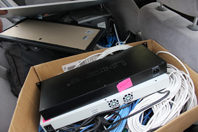 backseat of car full of LAN